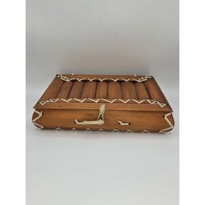 Vintage Handmade Bamboo Reed Tea Box Woven Closure Storage Box 10.5"